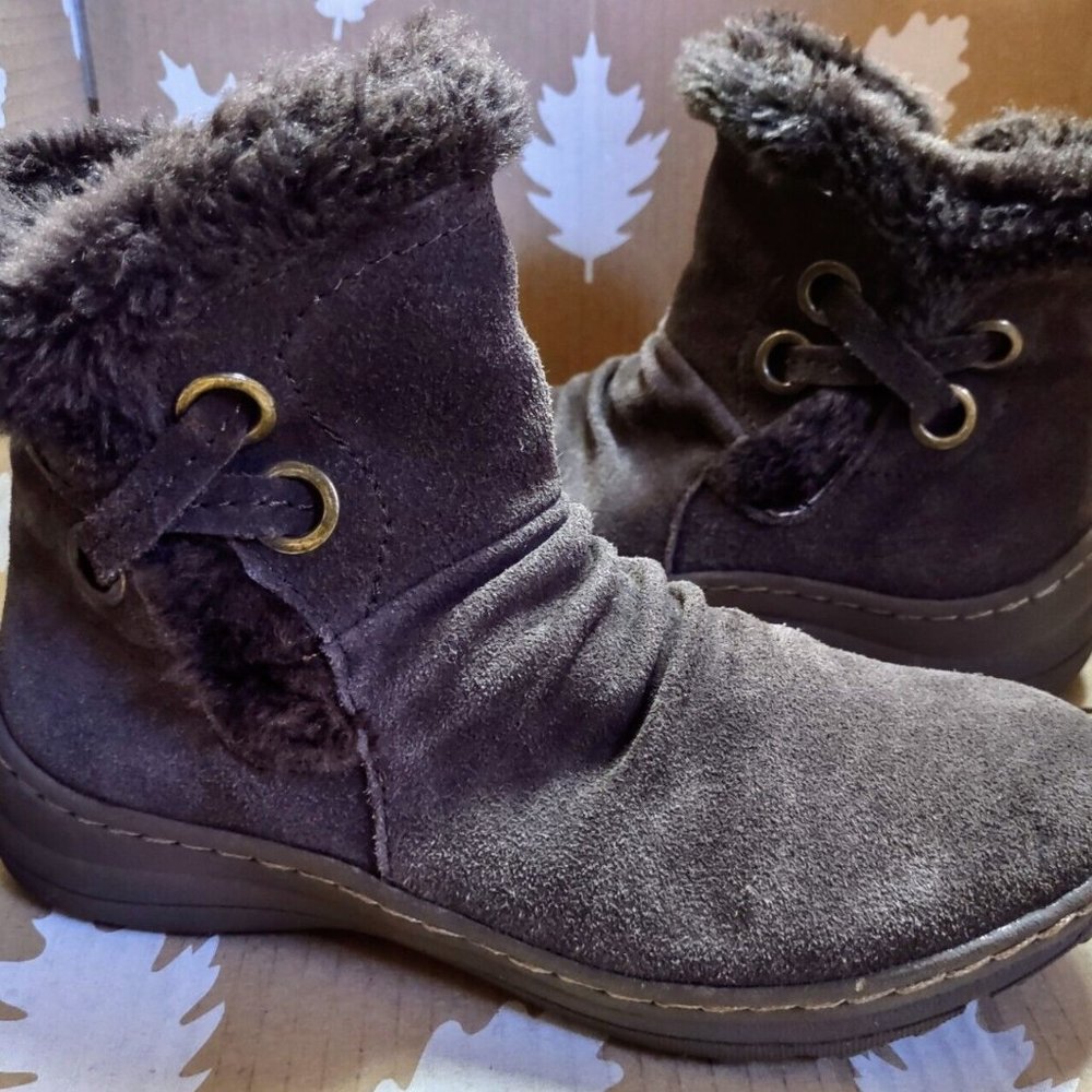BareTraps Women's Adalyn Boot Brown Sueded Fur Lined Winter Shoe LN~Hardly Worn